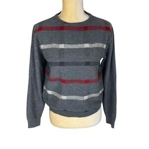 Pendleton Gray Virgin Wool Crew Neck Sweater‎ Red White Blue Stripes Women's M